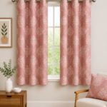 Soft Dusty Rose Tree Print Window Curtain Fabric Close Up