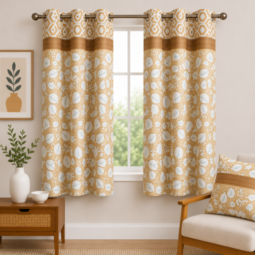 Premium Botanical Print Window Curtain with Linen Look Fabric