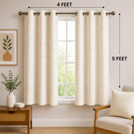 Premium Light Linen Beige Window Curtain with Linen Texture